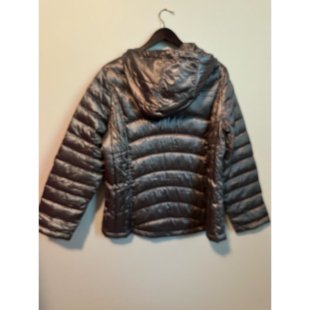 Andrew Marc Womens XL Metallic Gray Packable Lightweight Puffer Down Hood Jacket - Picture 3 of 11